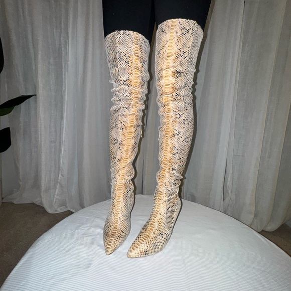 Shoes - Snakeskin Over-the-Knee Boots